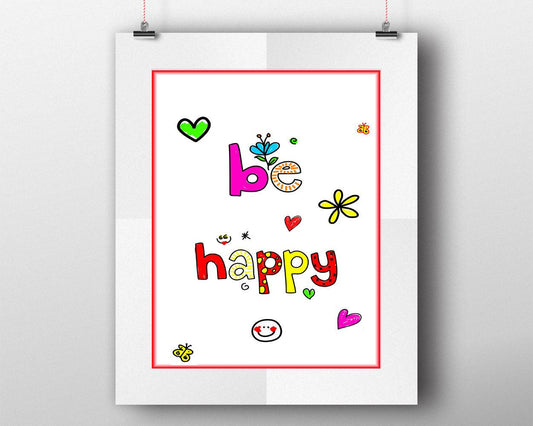 Wall Art Be Happy Digital Print Be Happy Poster Art Be Happy Wall Art Print Be Happy Nursery Art Be Happy Nursery Print Be Happy Wall Decor - Digital Download