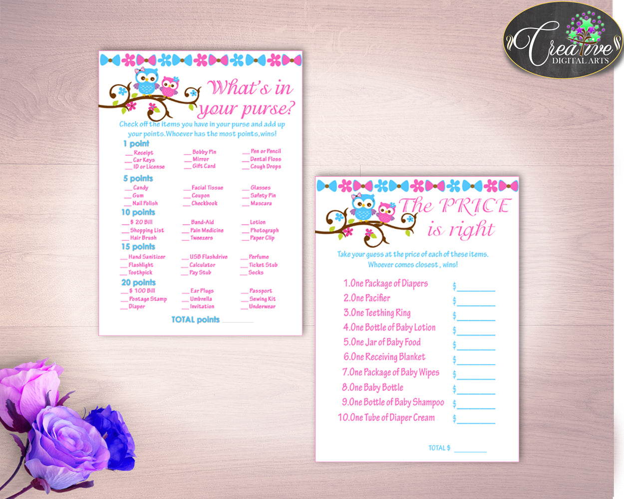 Games Baby Shower Games Owl Baby Shower Games Baby Shower Owl Games Pink Blue party planning pdf jpg party decorations prints owt01