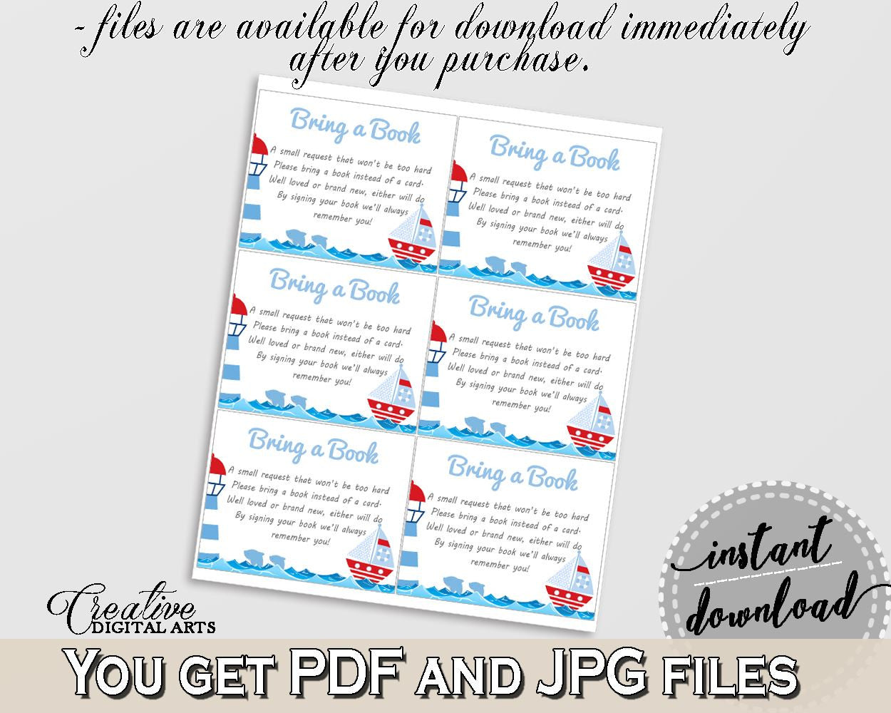 Bring A Book Baby Shower Bring A Book Nautical Baby Shower Bring A Book Baby Shower Nautical Bring A Book Blue Red party theme, pdf DHTQT - Digital Product