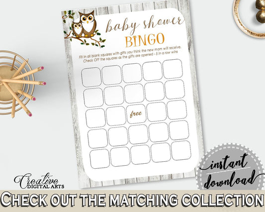 Bingo Gift Game Baby Shower Bingo Gift Game Owl Baby Shower Bingo Gift Game Baby Shower Owl Bingo Gift Game Gray Brown - 9PUAC - Digital Product