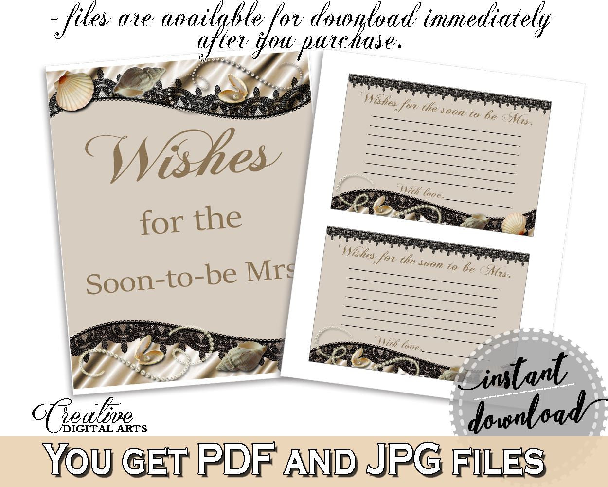 Brown And Beige Seashells And Pearls Bridal Shower Theme: Wishes For The Soon To Be Mrs - advice well wishes, party organization - 65924 - Digital Product