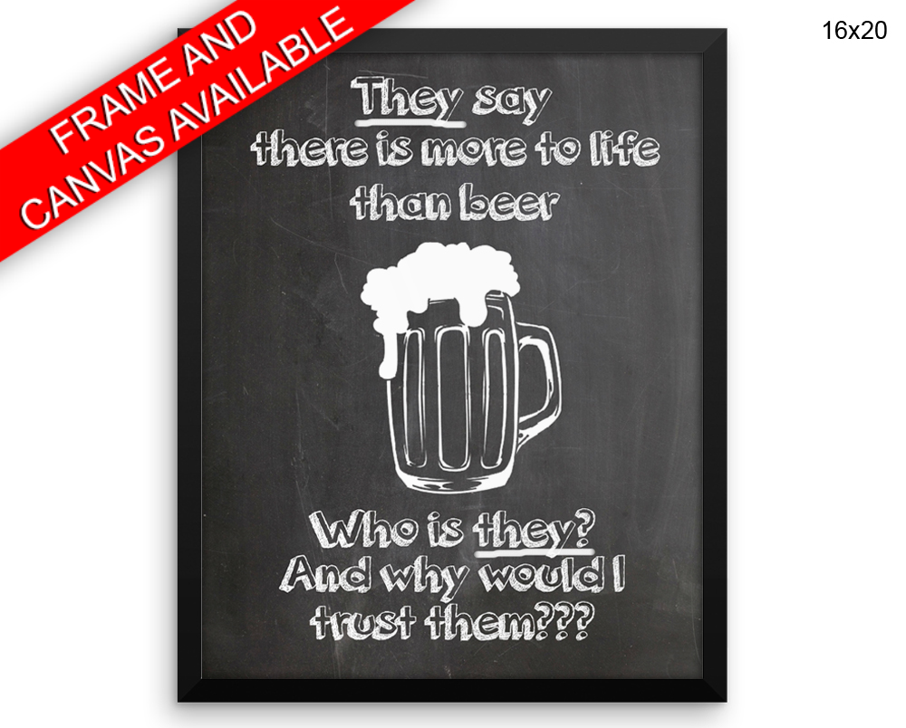 Beer Print, Beautiful Wall Art with Frame and Canvas options available Bar Decor