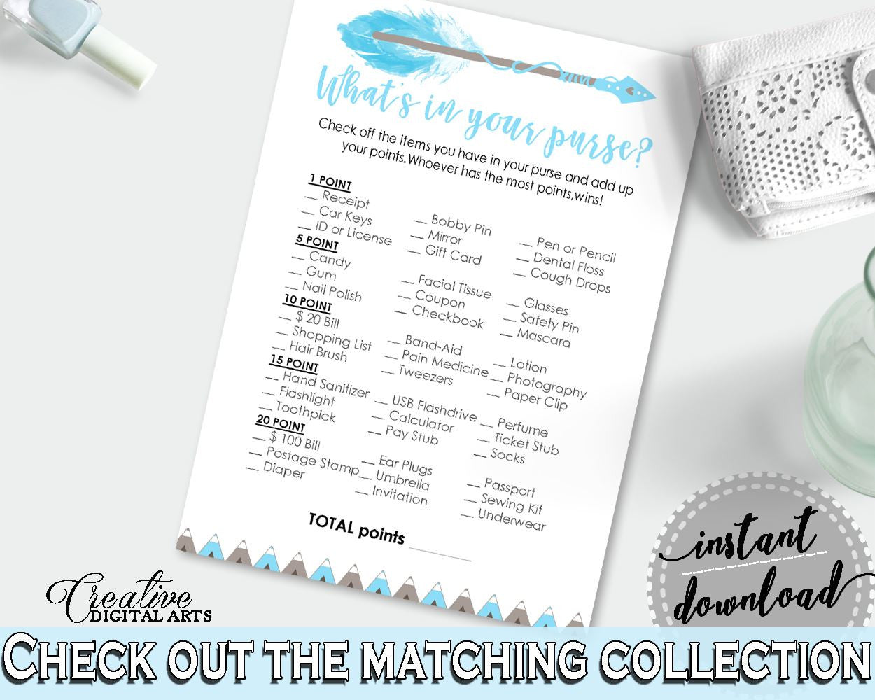 Whats In Your Purse Baby Shower Whats In Your Purse Aztec Baby Shower Whats In Your Purse Blue White Baby Shower Aztec Whats In Your QAQ18 - Digital Product