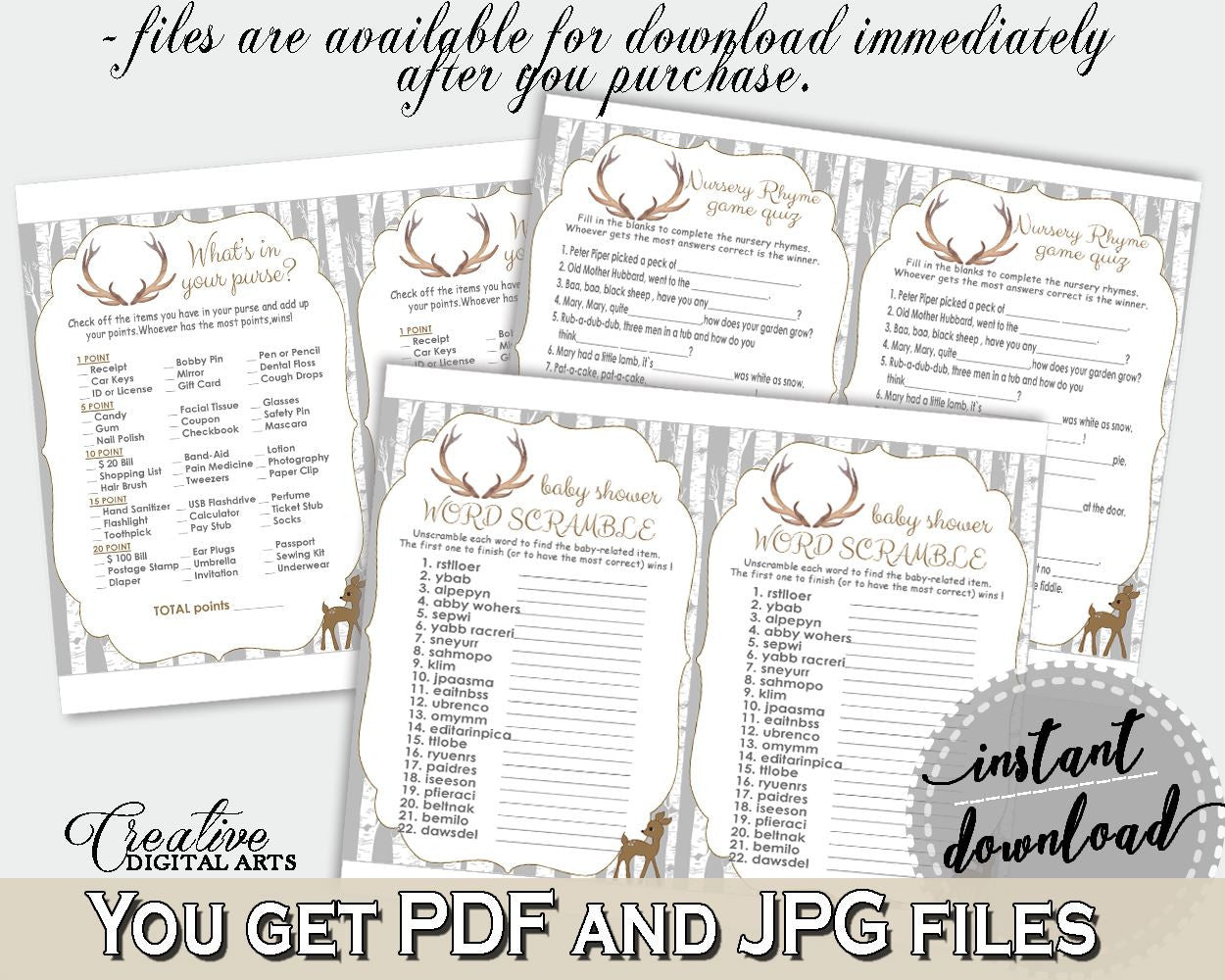 Games Baby Shower Games Deer Baby Shower Games Baby Shower Deer Games Gray Brown party organising, party organizing, party plan - Z20R3 - Digital Product