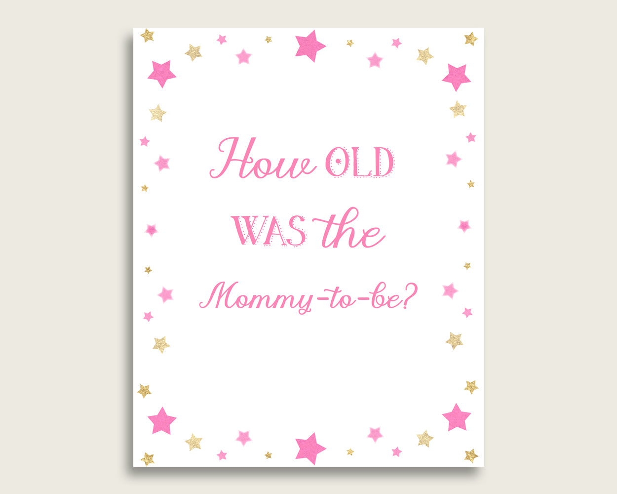 Pink Gold How Old Was The Mommy To Be, Girl Baby Shower Game Printable, Twinkle Star Guess Mommy's Age Game, Instant Download, bsg01