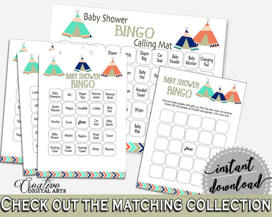 Bingo 60 Cards Baby Shower Bingo 60 Cards Tribal Teepee Baby Shower Bingo 60 Cards Baby Shower Tribal Teepee Bingo 60 Cards Green KS6AW - Digital Product