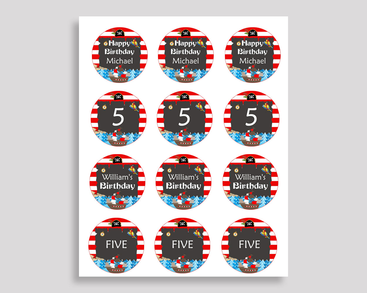 Printable Pirate Cupcake Wrapper Pirate Birthday Toppers Red Black Birthday Pics Boy INGIO