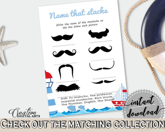 Name That Stache Baby Shower Name That Stache Nautical Baby Shower Name That Stache Baby Shower Nautical Name That Stache Blue Red - DHTQT - Digital Product