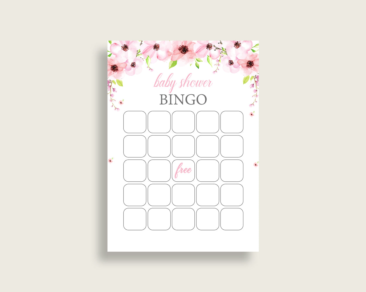 Flower Blush Baby Shower Bingo Cards Printable, Pink Green Baby Shower Girl, 60 Prefilled Bingo Game Cards, Most Popular Cute Flowers VH1KL