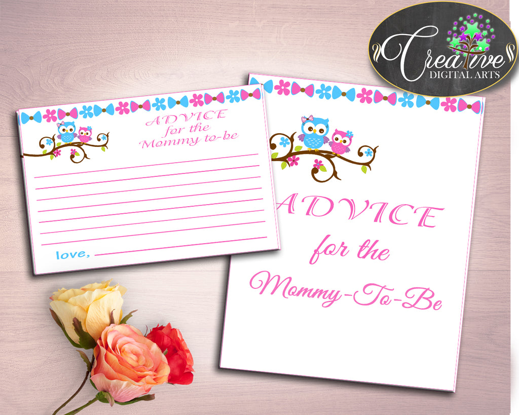 Advice Cards Baby Shower Advice Cards Owl Baby Shower Advice Cards Baby Shower Owl Advice Cards Pink Blue paper supplies prints owt01