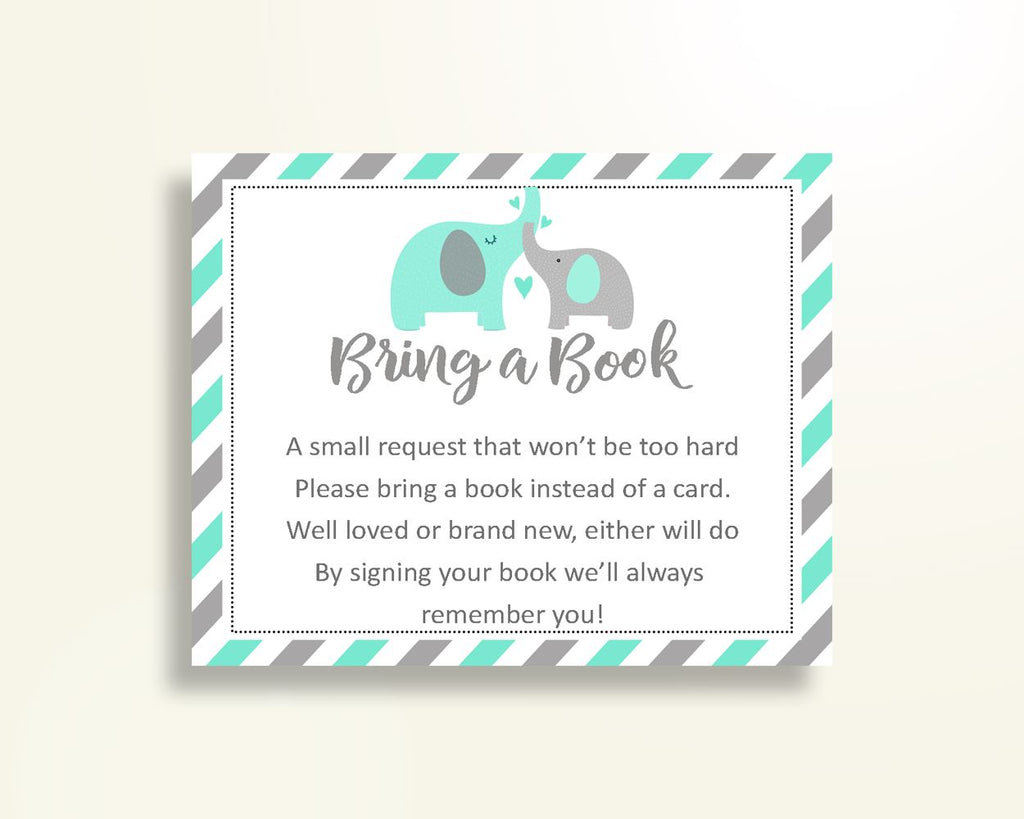 Bring A Book Baby Shower Bring A Book Turquoise Baby Shower Bring A Book Baby Shower Elephant Bring A Book Green Gray party planning 5DMNH - Digital Product