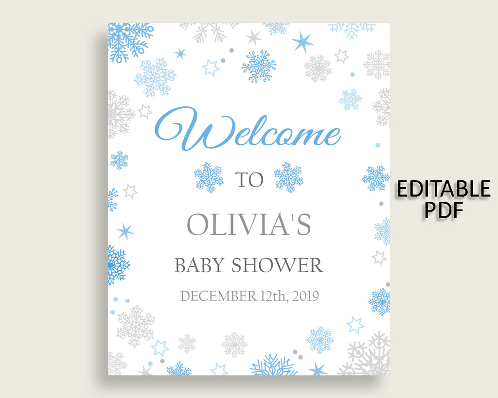Welcome Sign Baby Shower Welcome Sign Snowflake Baby Shower Welcome Sign Blue Gray Baby Shower Snowflake Welcome Sign party theme NL77H