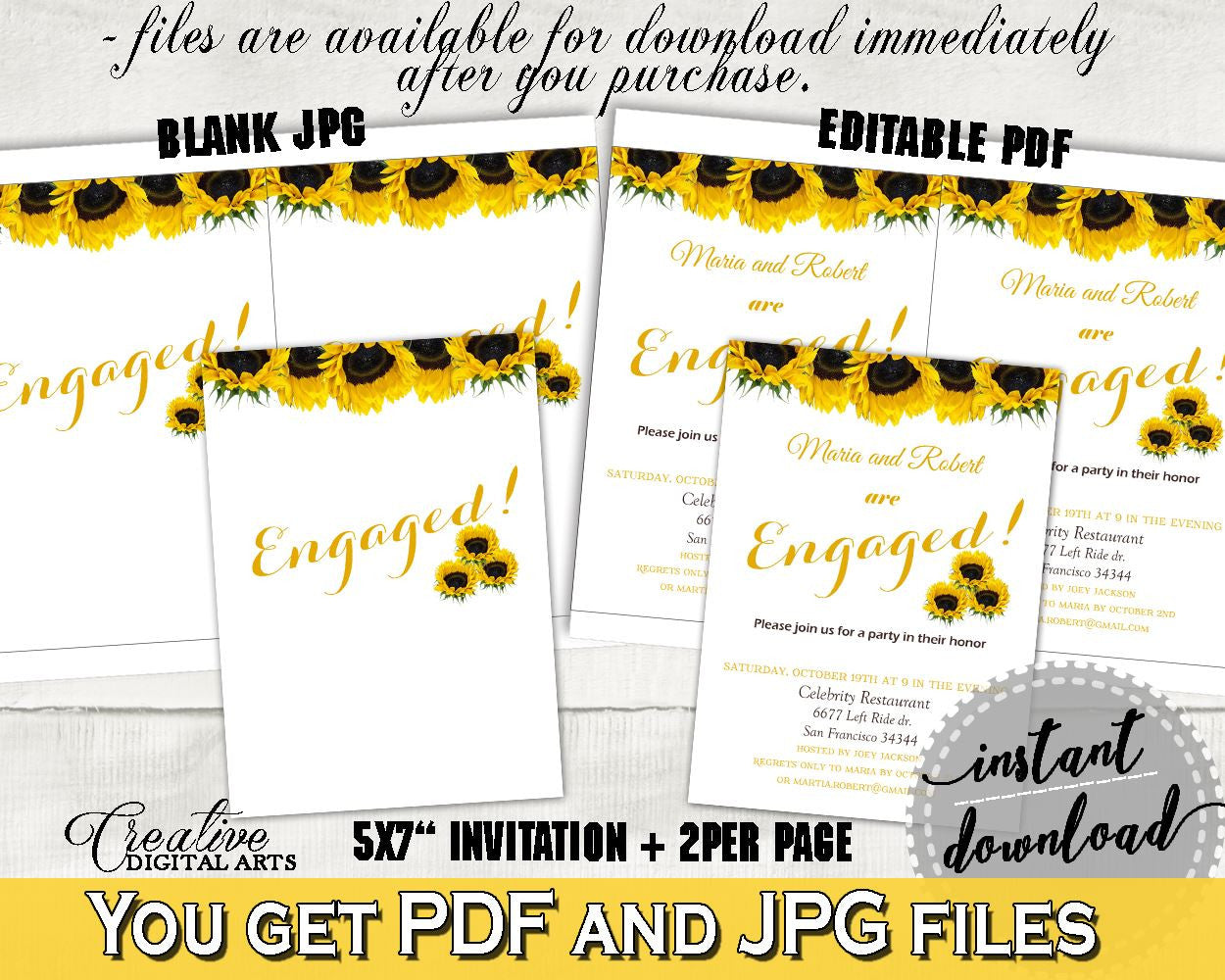 Engagement Invitation Bridal Shower Engagement Invitation Sunflower Bridal Shower Engagement Invitation Bridal Shower Sunflower SSNP1 - Digital Product