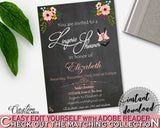 Lingerie Shower Invitation Editable in Chalkboard Flowers Bridal Shower Black And Pink Theme, pdf invitation, party ideas, prints - RBZRX - Digital Product