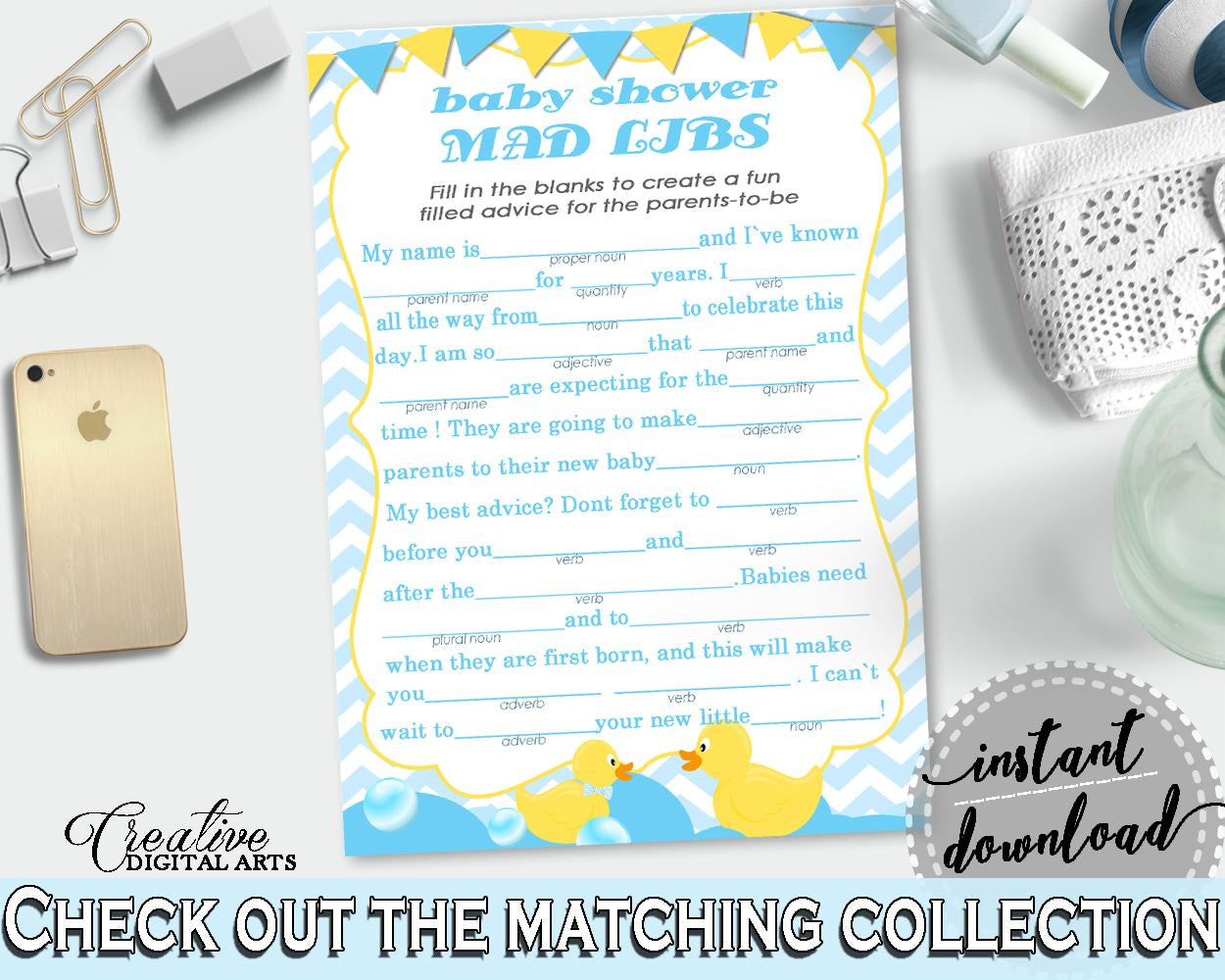 Baby Shower Mint Baby Shower Cute Madlibs Interactive Activity MAD LIBS, Party Theme, Party Organizing, Party Supplies - rd002 - Digital Product