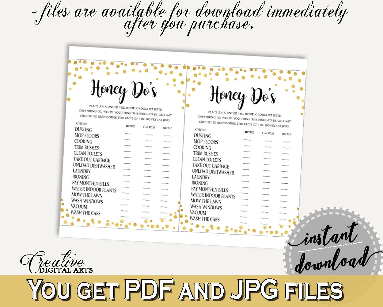 Honey Do List Bridal Shower Honey Do List Confetti Bridal Shower Honey Do List Bridal Shower Confetti Honey Do List Gold White CZXE5 - Digital Product