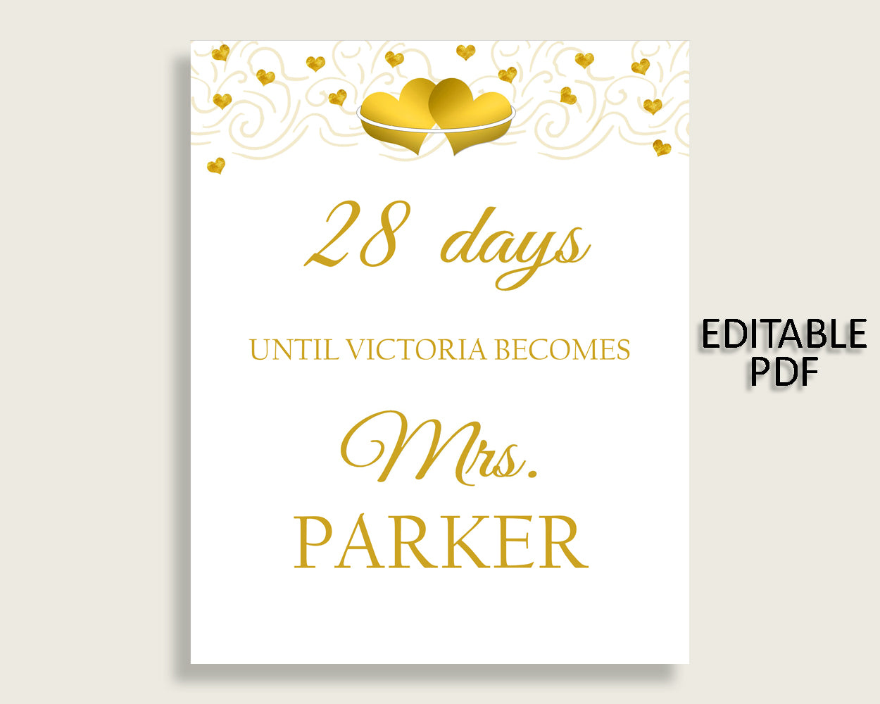 Days Until Becomes Bridal Shower Days Until Becomes Gold Hearts Bridal Shower Days Until Becomes Bridal Shower Gold Hearts Days Until 6GQOT