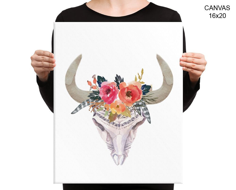 Bull Skull Print, Beautiful Wall Art with Frame and Canvas options available  Decor