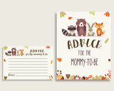 Woodland Advice For Mommy To Be Cards & Sign, Printable Baby Shower Brown Beige Advice For New Parents, Instant Download, Popular w0001