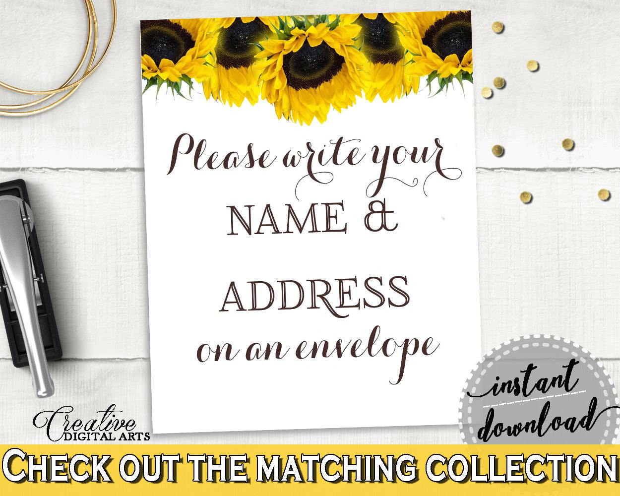 Addressing Sign Bridal Shower Addressing Sign Sunflower Bridal Shower Addressing Sign Bridal Shower Sunflower Addressing Sign Yellow SSNP1 - Digital Product