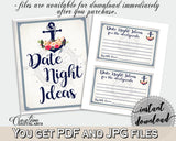Nautical Anchor Flowers Bridal Shower Date Night Ideas in Navy Blue, print own date ideas, blue anchor, party supplies, party décor - 87BSZ - Digital Product