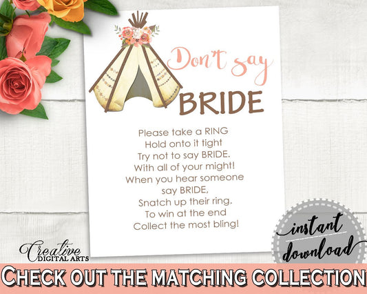 Don't Say Bride Bridal Shower Don't Say Bride Tribal Bridal Shower Don't Say Bride Bridal Shower Tribal Don't Say Bride Pink Brown - 9ENSG - Digital Product