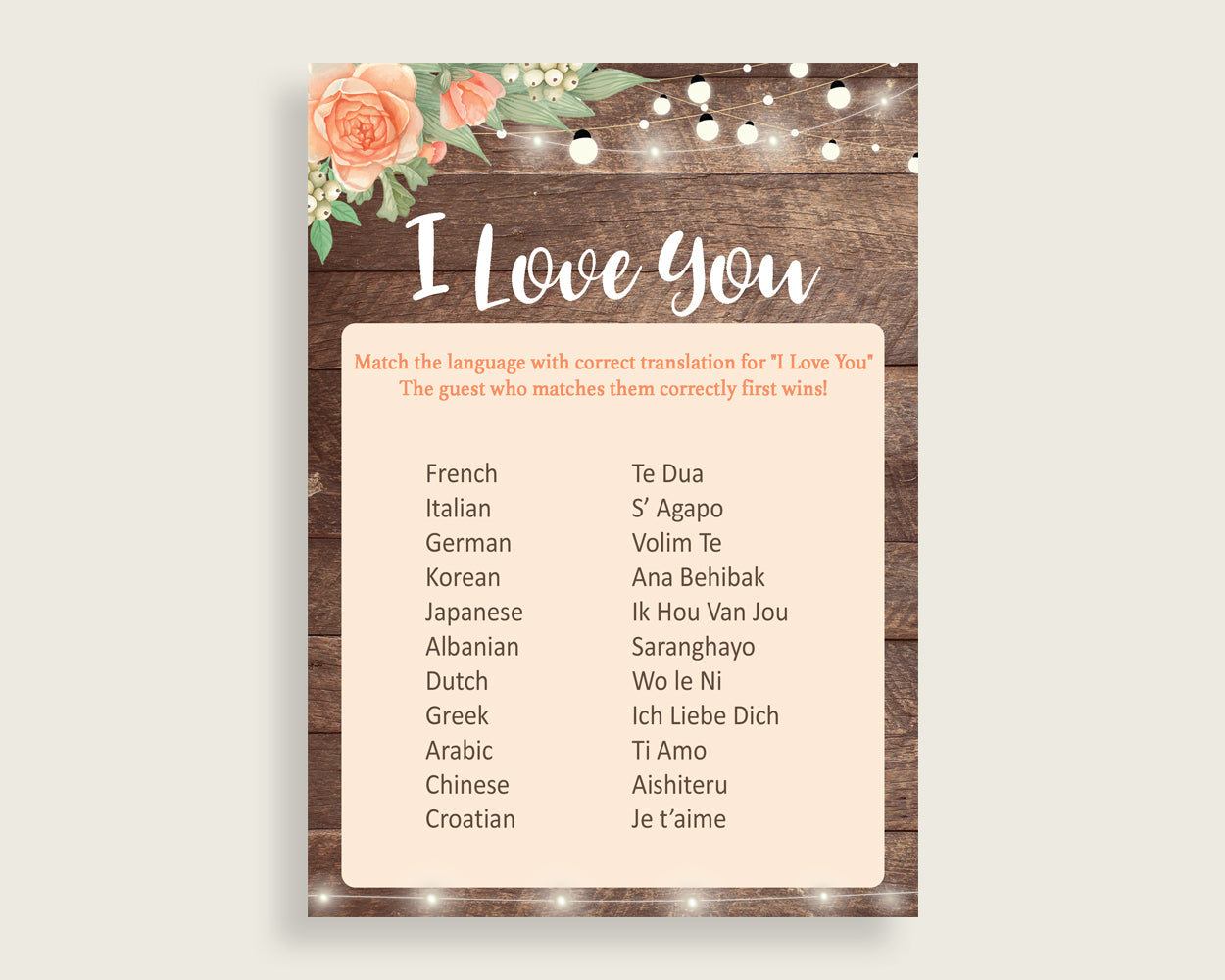 I Love You Game Bridal Shower I Love You Game Rustic Bridal Shower I Love You Game Bridal Shower Flowers I Love You Game Brown Beige SC4GE