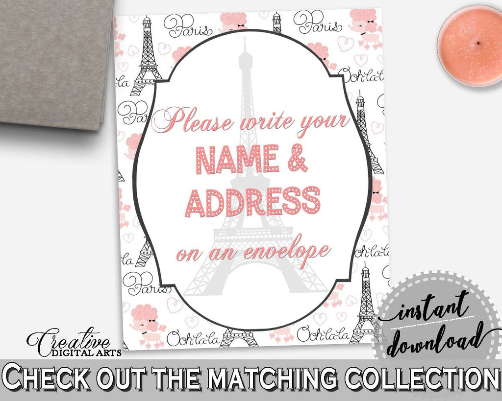 Write Your Name And Address Sign in Paris Bridal Shower Pink And Gray Theme, envelope addressing, ooh la la shower, prints, pdf jpg - NJAL9 - Digital Product