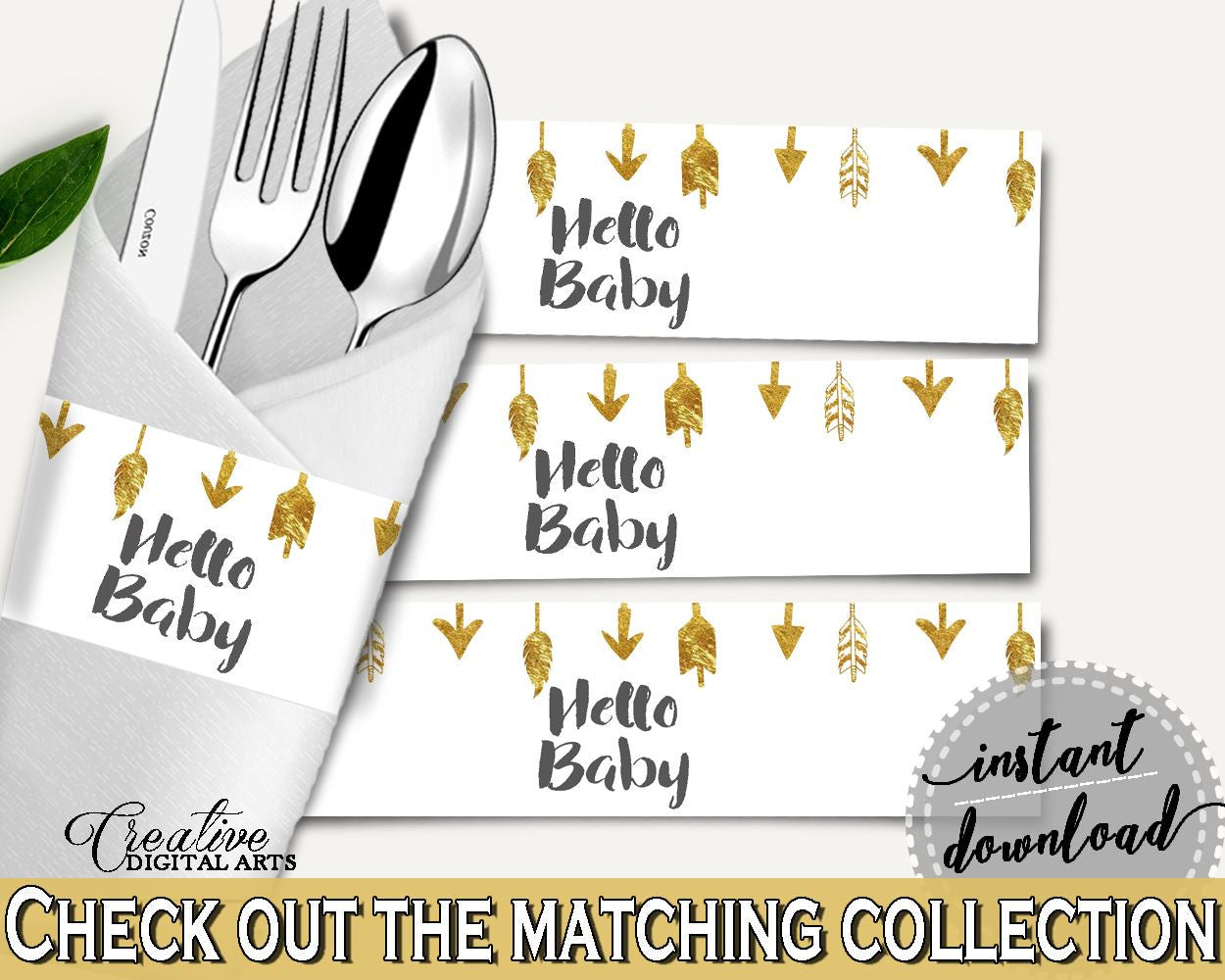 Napkin Rings Baby Shower Napkin Rings Gold Arrows Baby Shower Napkin Rings Baby Shower Gold Arrows Napkin Rings Gold White - I60OO - Digital Product