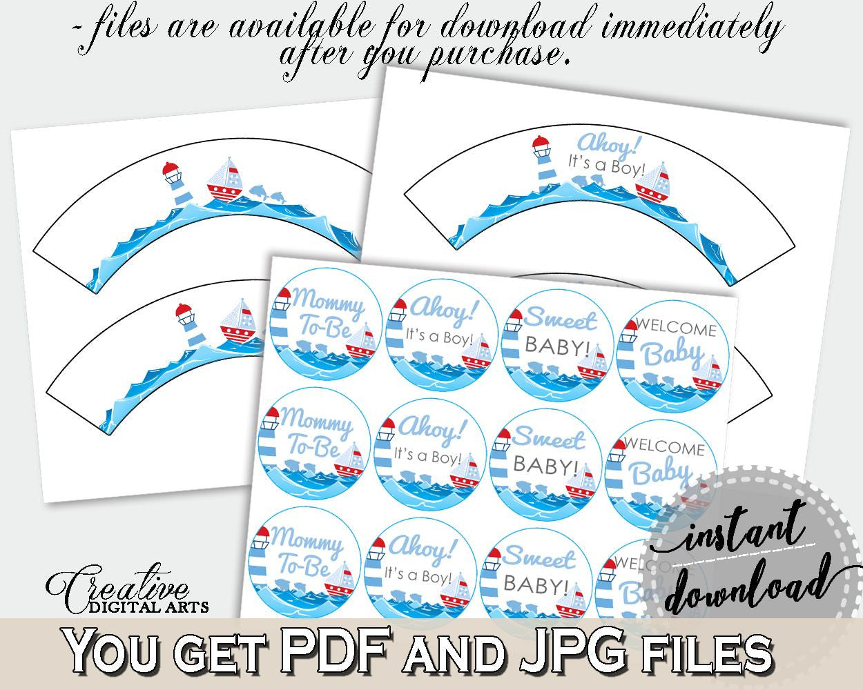 Cupcake Toppers And Wrappers Baby Shower Cupcake Toppers And Wrappers Nautical Baby Shower Cupcake Toppers And Wrappers Baby Shower DHTQT - Digital Product