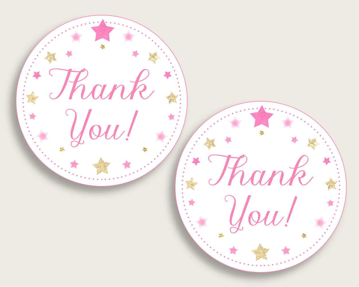 Twinkle Star Baby Shower Round Thank You Tags 2 inch Printable, Pink Gold Favor Gift Tags, Girl Shower Hang Tags Labels, Digital File bsg01