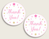 Twinkle Star Baby Shower Round Thank You Tags 2 inch Printable, Pink Gold Favor Gift Tags, Girl Shower Hang Tags Labels, Digital File bsg01