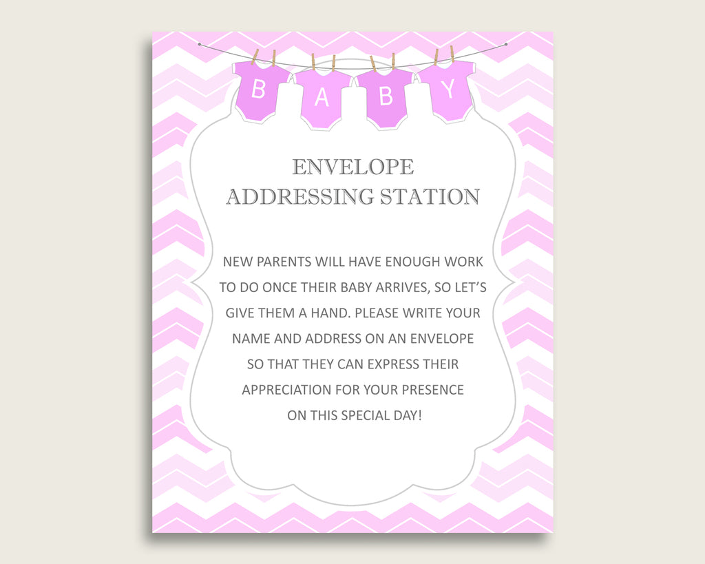 Pink White Baby Shower Address Sign Printable, Chevron Envelope Station Sign, Envelope Addressing Baby Shower Girl, Stripy Lines cp001
