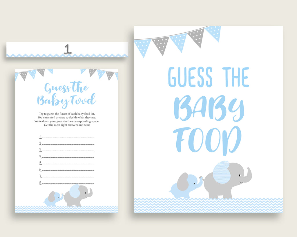 Blue Grey Elephant Guess The Baby Food Game Printable, Boy Baby Shower Food Guessing Game Activity, Instant Download, Little Peanut ebl02