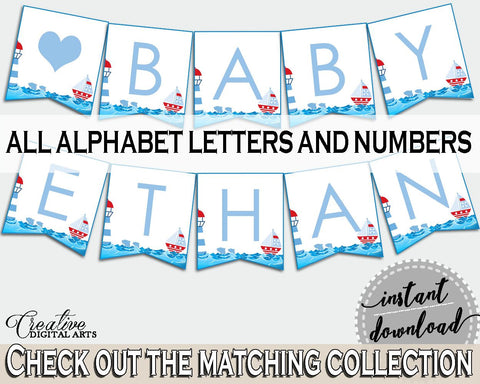 Banner Baby Shower Banner Nautical Baby Shower Banner Baby Shower Nautical Banner Blue Red party theme, customizable files, prints DHTQT - Digital Product