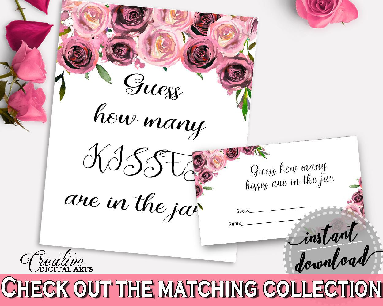 Kisses Guessing Game Bridal Shower Kisses Guessing Game Floral Bridal Shower Kisses Guessing Game Bridal Shower Floral Kisses Guessing BQ24C - Digital Product