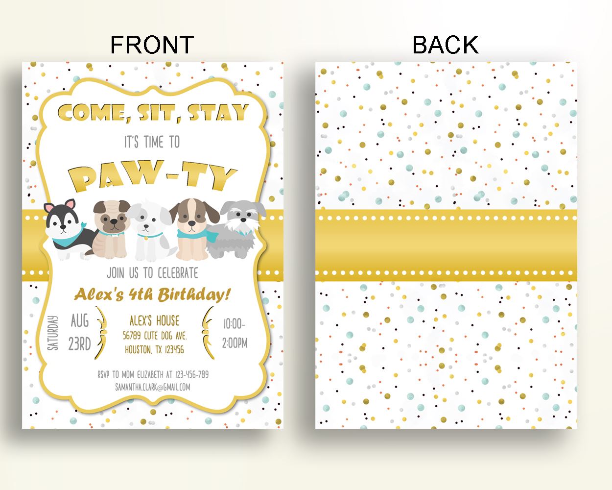 Dogs Birthday Invitation Dogs Birthday Party Invitation Dogs Birthday Party Dogs Invitation Boy Girl self editable gold white LUL2N - Digital Product