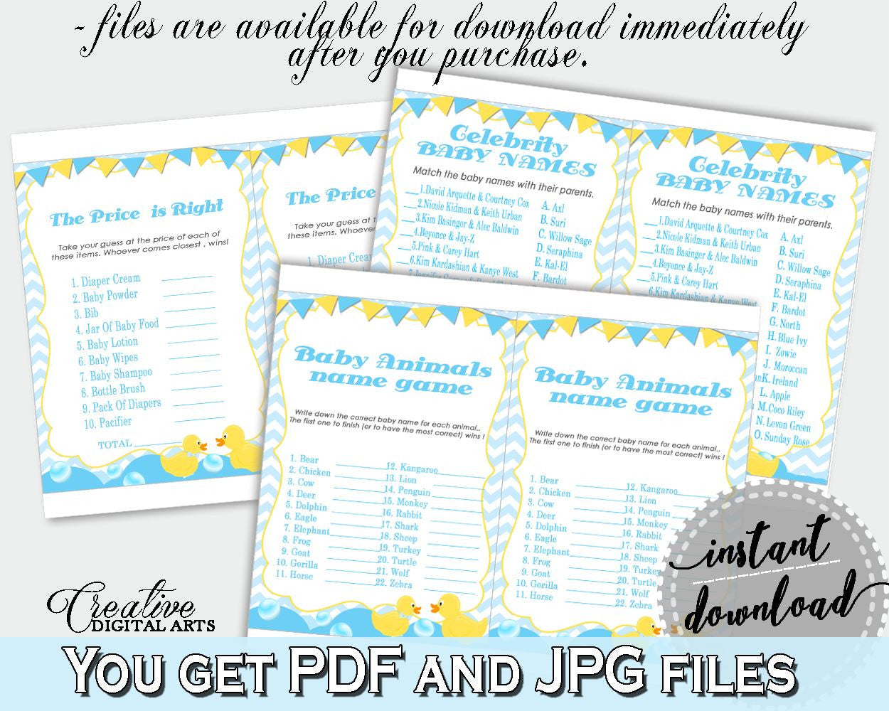 Rubber Duck Baby Shower Games, Rubber Duck Baby Shower Printable, Mint and Blue Rubber Duck Games Package, jpg pdf, instant download - rd002 - Digital Product