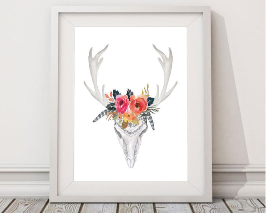 Wall Decor Antlers Printable Skull Prints Antlers Sign Skull Animal Art Skull Animal Print Antlers Printable Art Antlers boho watercolor - Digital Download