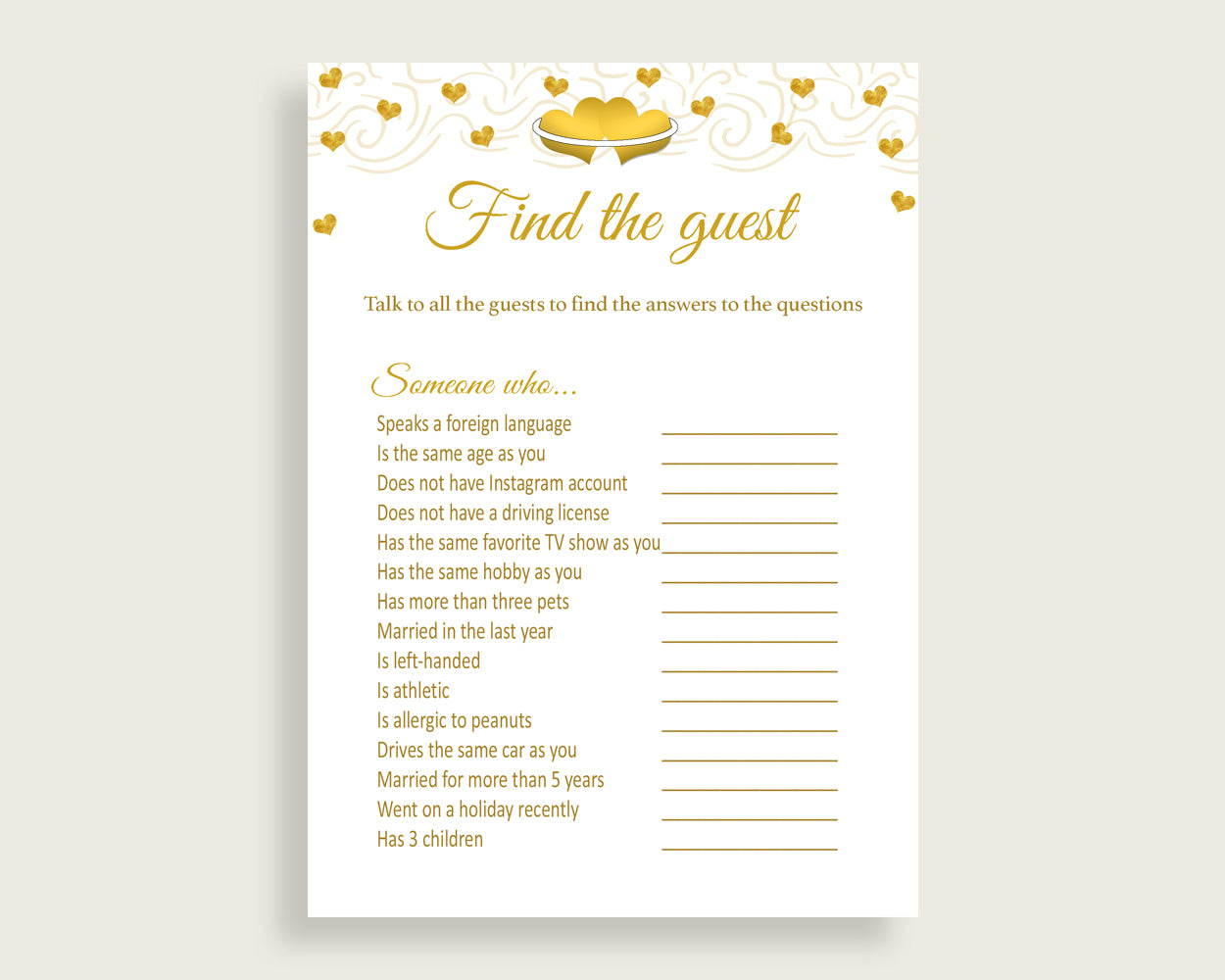 Find The Guest Bridal Shower Find The Guest Gold Hearts Bridal Shower Find The Guest Bridal Shower Gold Hearts Find The Guest White 6GQOT