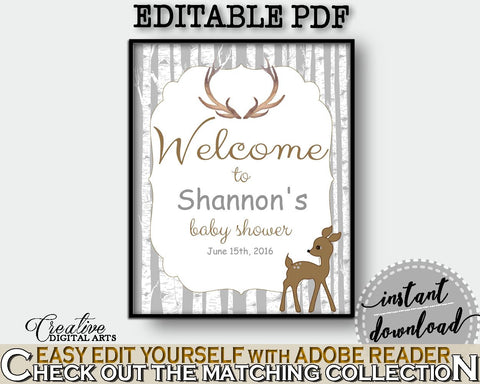 Welcome Sign Baby Shower Welcome Sign Deer Baby Shower Welcome Sign Baby Shower Deer Welcome Sign Gray Brown party supplies - Z20R3 - Digital Product