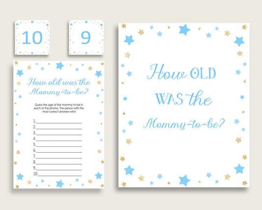 Blue Gold How Old Was The Mommy To Be, Boy Baby Shower Game Printable, Stars Guess Mommy's Age Game, Instant Download, Twinkle Twinkle bsr01