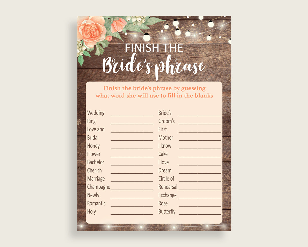 Finish The Phrase Bridal Shower Finish The Phrase Rustic Bridal Shower Finish The Phrase Bridal Shower Flowers Finish The Phrase Brown SC4GE