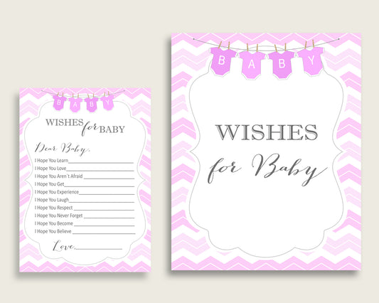 Pink White Wishes For Baby Cards & Sign, Chevron Baby Shower Girl Well Wishes Game Printable, Instant Download, Zig Zag Theme Popular cp001