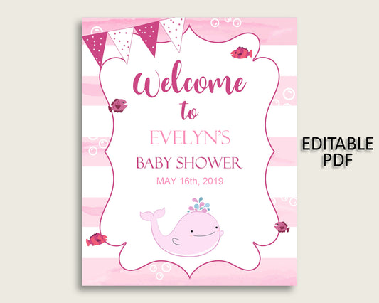 Welcome Sign Baby Shower Welcome Sign Pink Whale Baby Shower Welcome Sign Baby Shower Pink Whale Welcome Sign Pink White Baby Whale wbl02