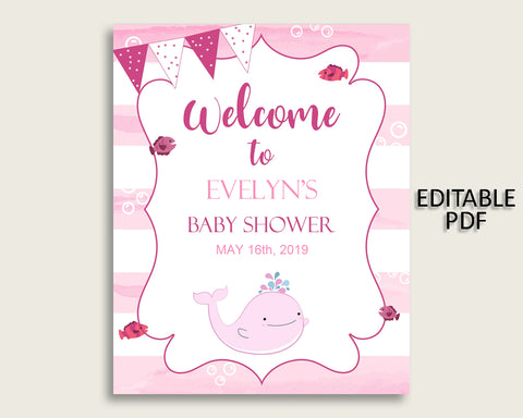 Welcome Sign Baby Shower Welcome Sign Pink Whale Baby Shower Welcome Sign Baby Shower Pink Whale Welcome Sign Pink White Baby Whale wbl02