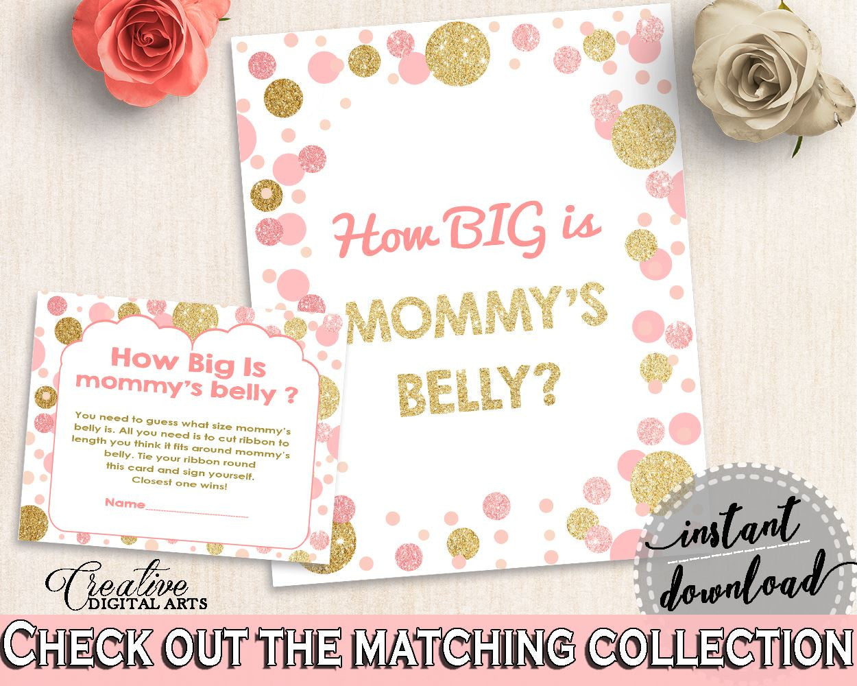 Pink Gold Mommy's Belly, Baby Shower Mommy's Belly, Dots Baby Shower Mommy's Belly, Baby Shower Dots Mommy's Belly party plan - RUK83 - Digital Product