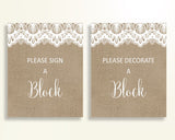 Sign A Block Baby Shower Decorate A Block Burlap Lace Baby Shower Sign A Block Baby Shower Burlap Lace Decorate A Block Brown White W1A9S - Digital Product