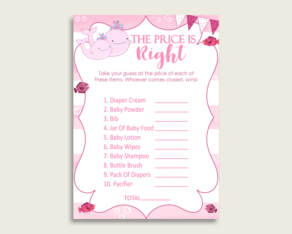 Pink White The Price Is Right Game, Pink Whale Baby Shower Girl Activity, Guess The Price Game Printable, Instant Download, Popular wbl02