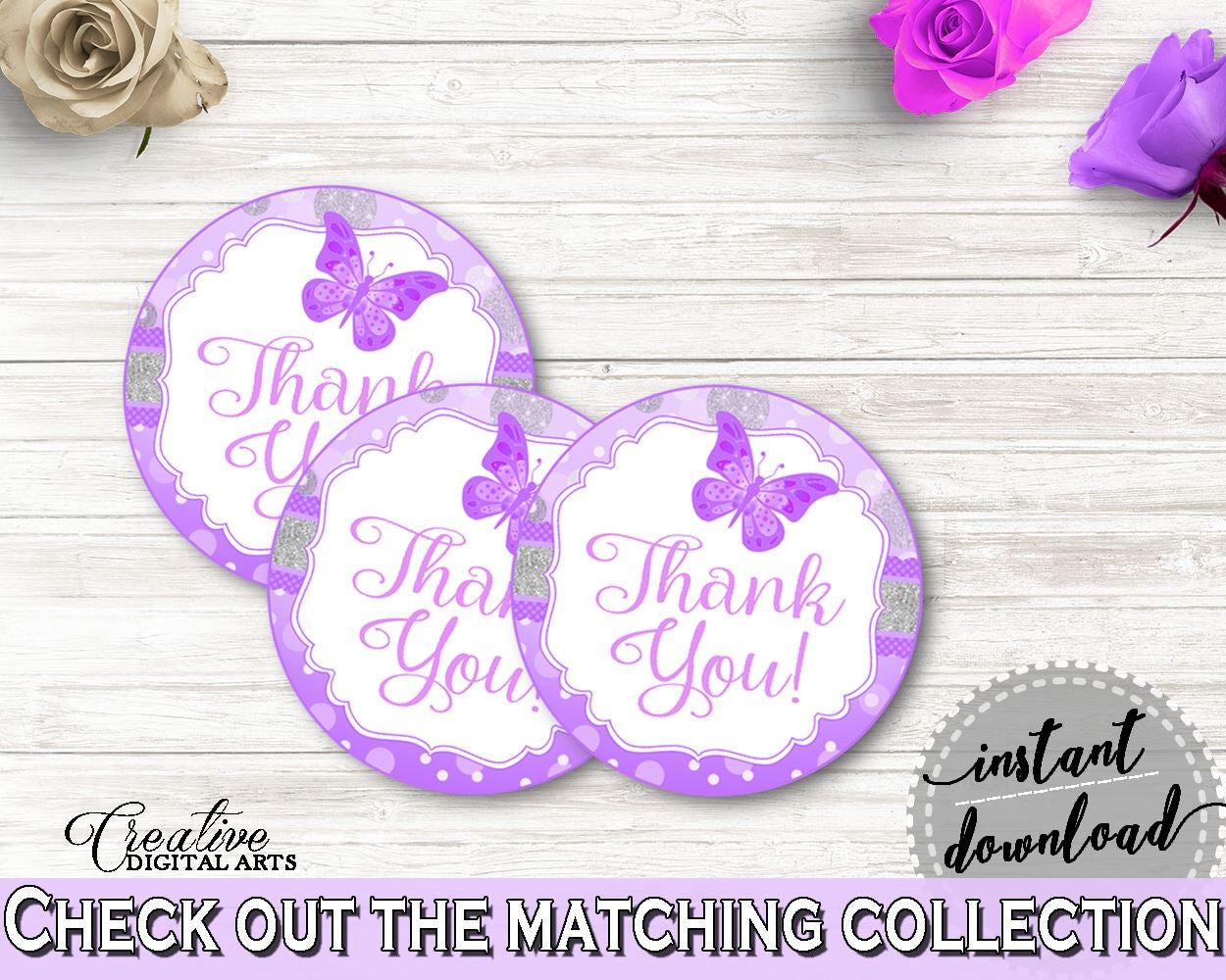 Round Tags Baby Shower Round Tags Butterfly Baby Shower Round Tags Baby Shower Butterfly Round Tags Purple Pink party stuff, prints 7AANK - Digital Product